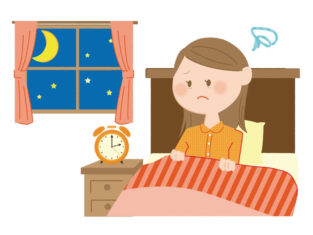 不眠で悩んでいる女性のイラスト